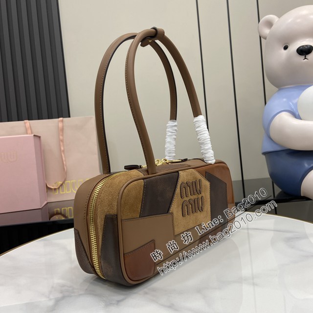 MIU MIU專櫃繆繆最新款拼接保齡球包手提肩背包 jh2737型號：5BB147